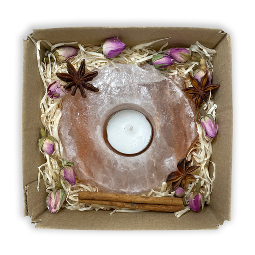 Natural Himalayan Crystal Rock Salt Tealight Candle Holder Large x1 Gift Box